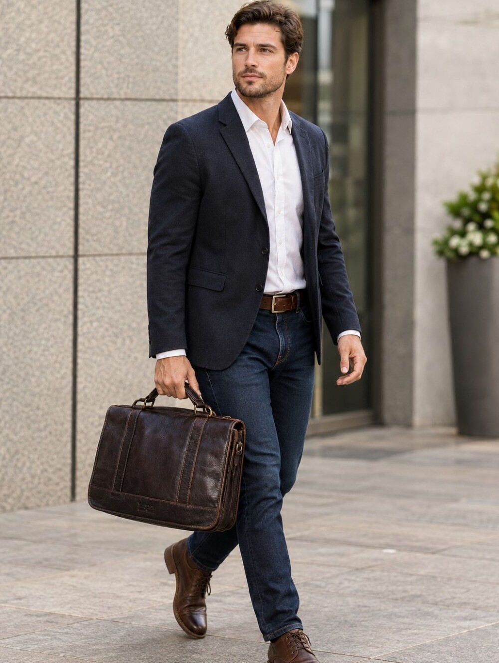 Men's Claire Chase Brown Leather Laptop Messenger Bag